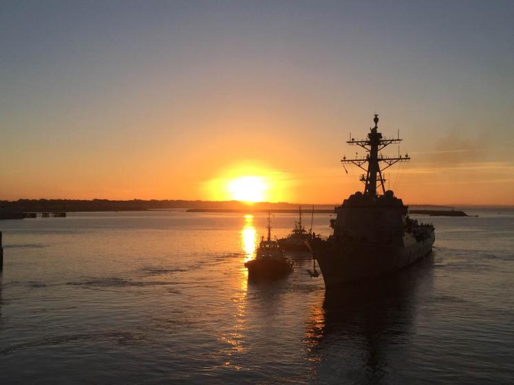 The Arleigh Burke-class guided missile destroyer USS Forrest Sherman.
